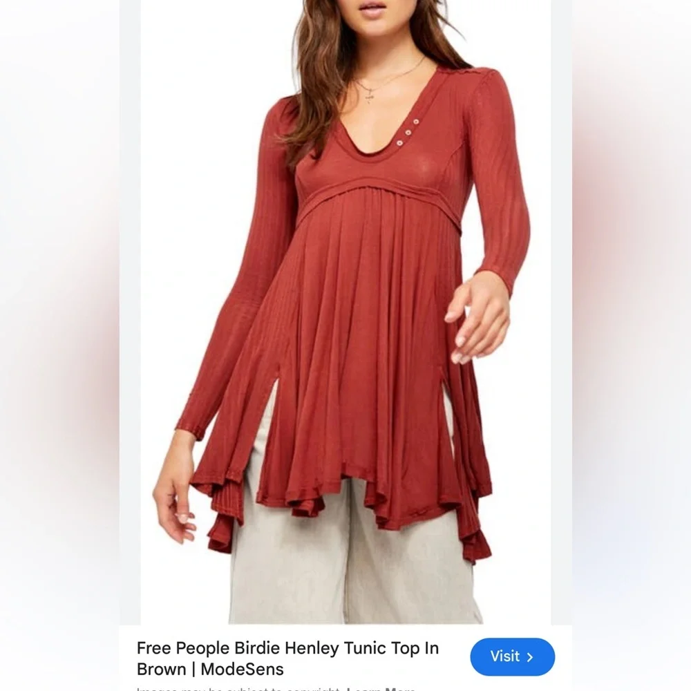 Free People Rust Red Long Sleeve Babydoll Tunic - Picture 3 of 11